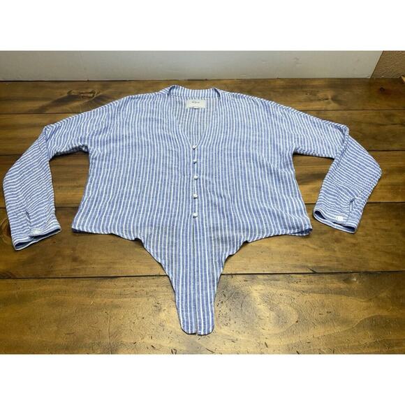 RAILS Womens Medium Val Belmont Stripe Shirt Tie Front Linen Blend Top Blouse - Picture 2 of 14